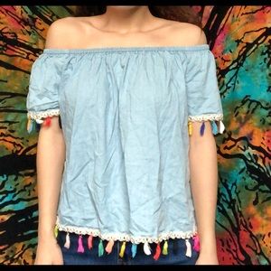 never worn off the shoulder jean shirt